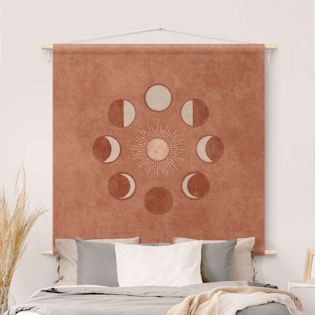 Tapices modernos para pared Boho Phases Of the Moon With Sun