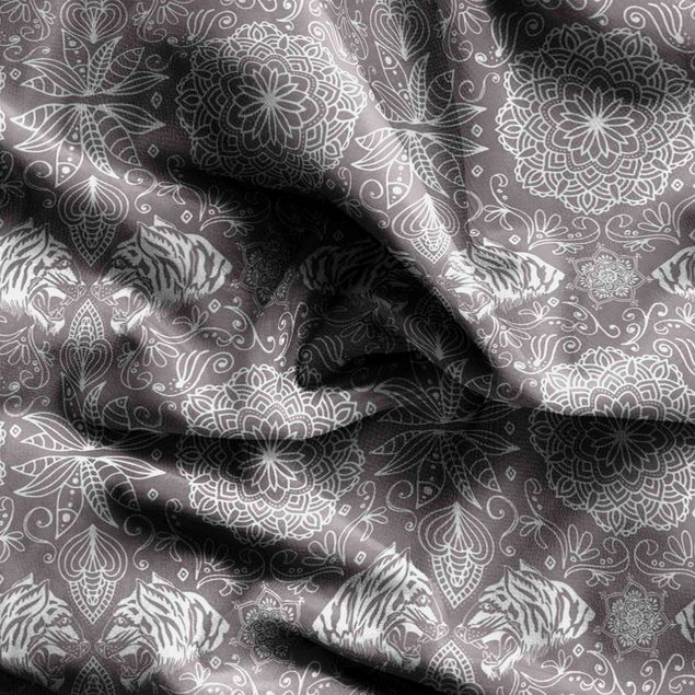 Cortinas a medida Boho Tiger Pattern With Mandala In Warm Grey