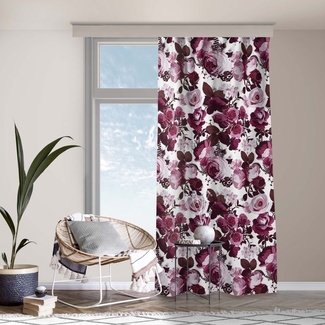 Cortinas modernas Bordeaux Roses With Brown Leaves