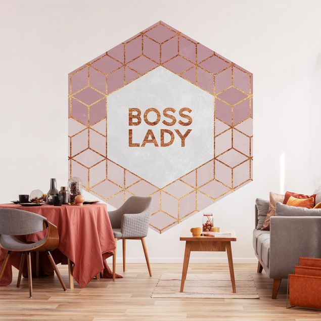 Papel pintado dorado Boss Lady Hexagons Pink