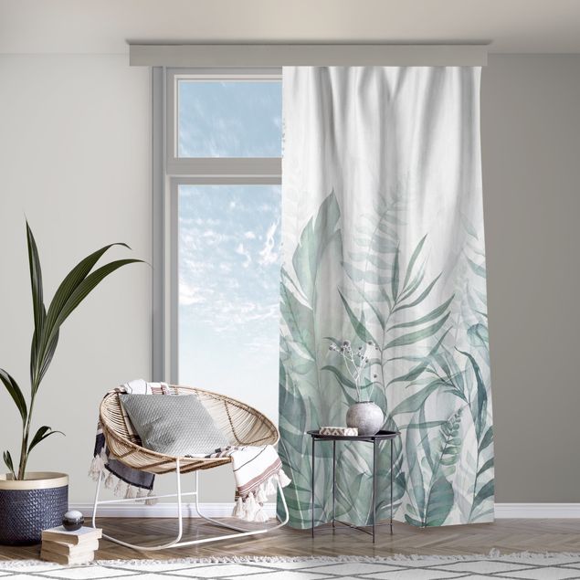 modernas cortinas salon Botany - Tropical Leaves Green