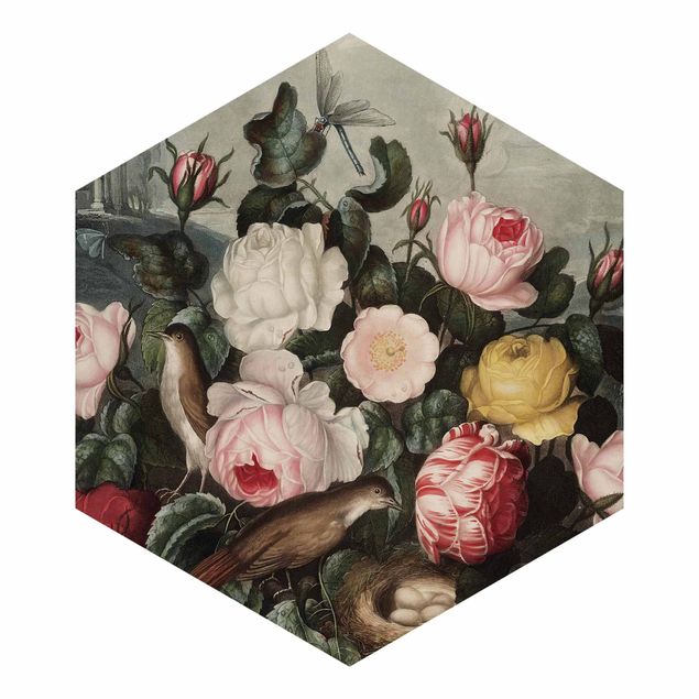 Papel pintado rosa Botany Vintage Illustration Of Roses