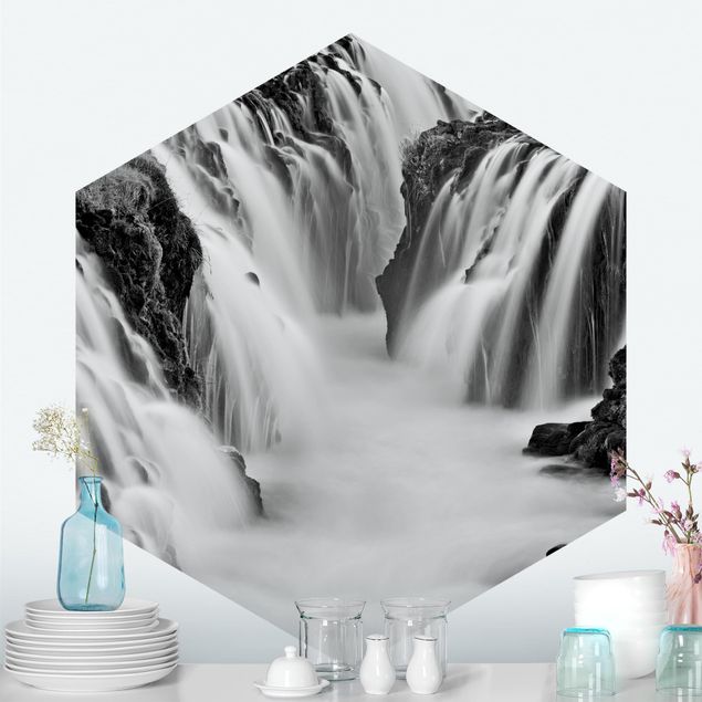 Papel pintado cascadas Brúarfoss Waterfall In Iceland Black And White