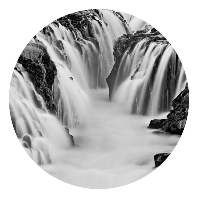 Papel pintado blanco y negro Brúarfoss Waterfall In Iceland Black And White