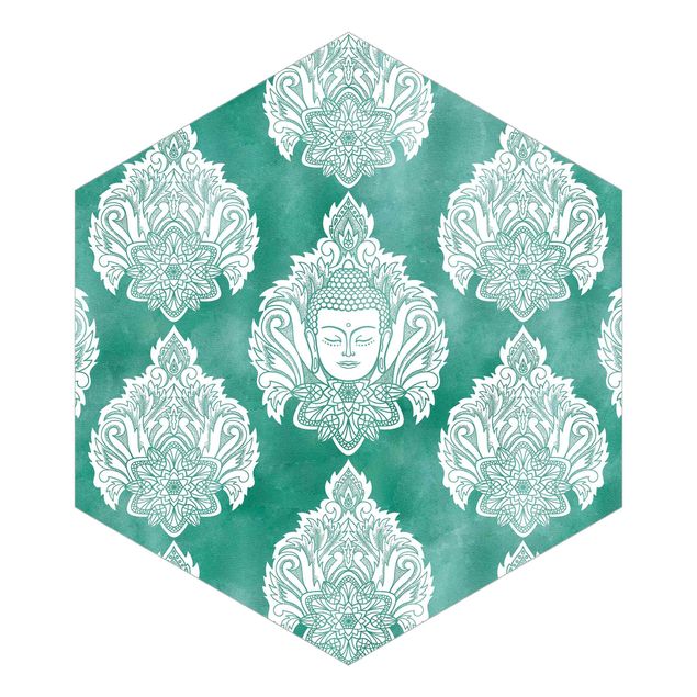 Papel de pared Buddha And Lotus Emerald Pattern