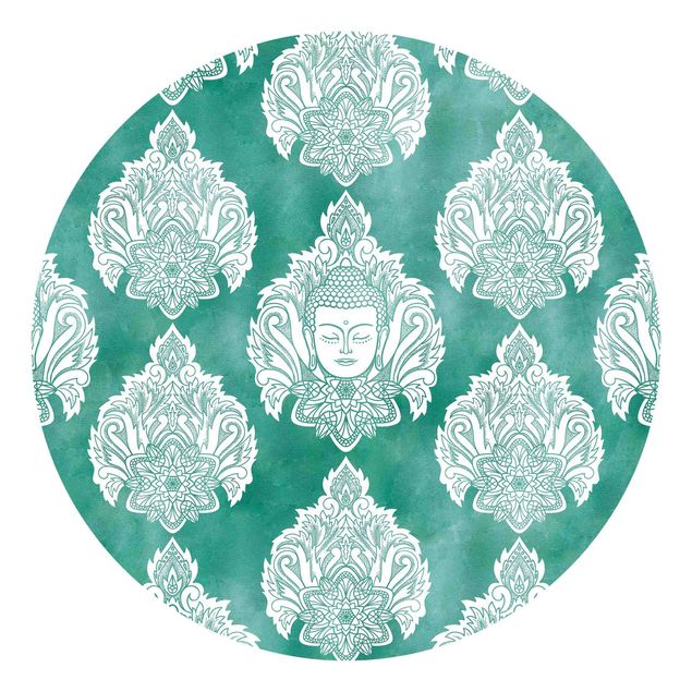 Papel pintado zen Buddha And Lotus Emerald Pattern