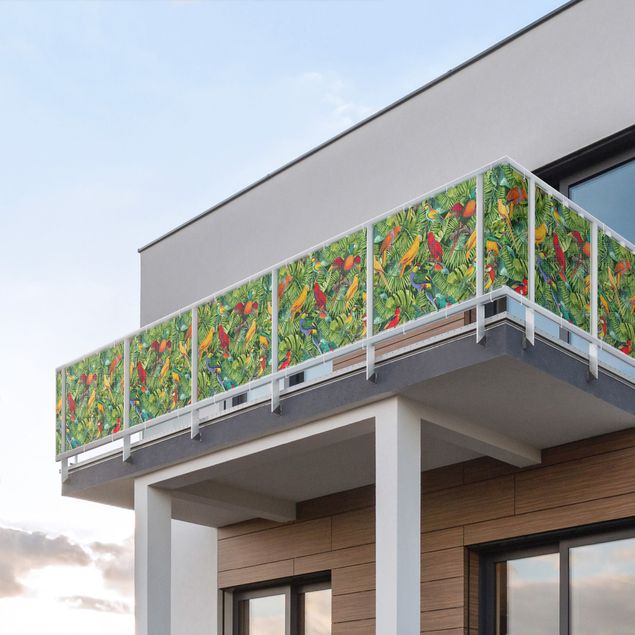 Pantalla de privacidad para balcón a prueba de tormentas Colourful Collage - Parrots In The Jungle