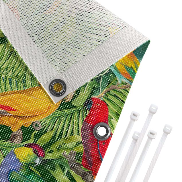 Pantalla de privacidad para balcón sin perforar Colourful Collage - Parrots In The Jungle