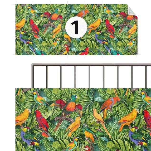 malla ocultación terraza Colourful Collage - Parrots In The Jungle