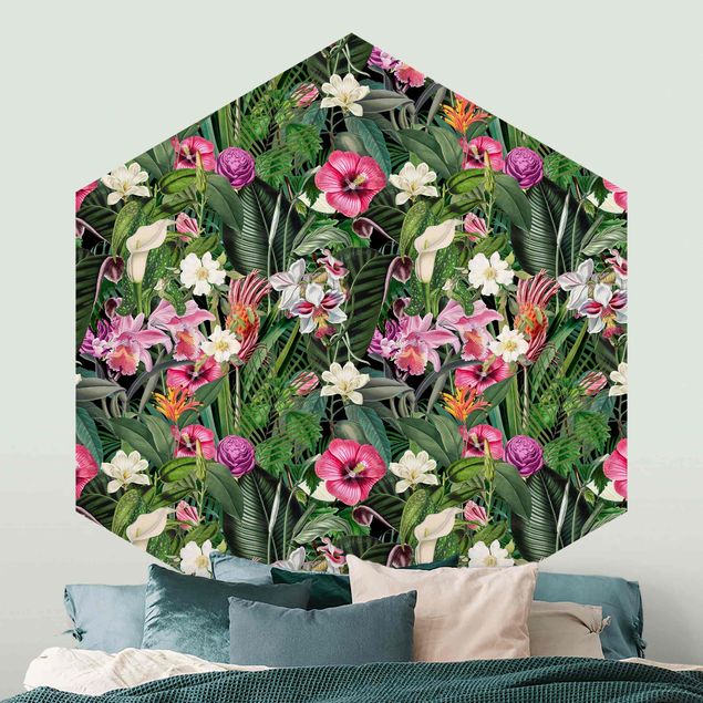 Papel pared flores Colourful Tropical Flowers Collage