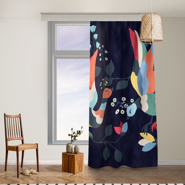 cortinas para sala modernas Colourful Birds Illustration