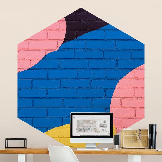 Papel pintado estilo industrial Colourful Brick Wall In Blue And Pink
