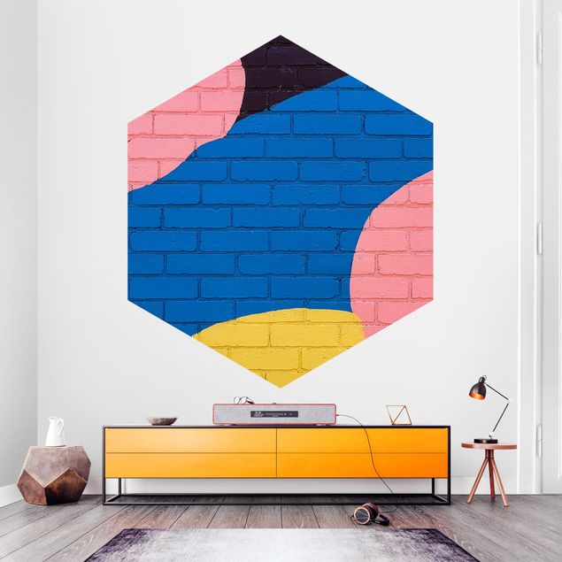 Papel pintado salón moderno Colourful Brick Wall In Blue And Pink