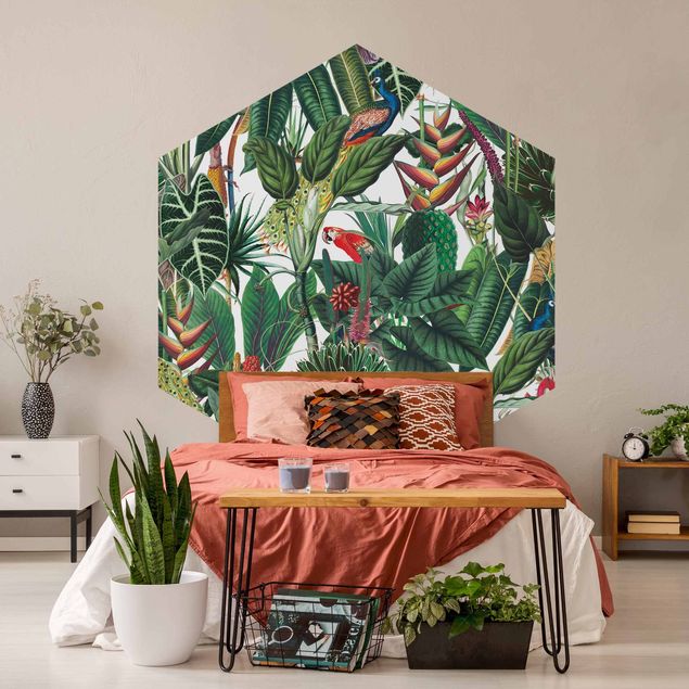 Papel pintado con patrones Colourful Tropical Rainforest Pattern