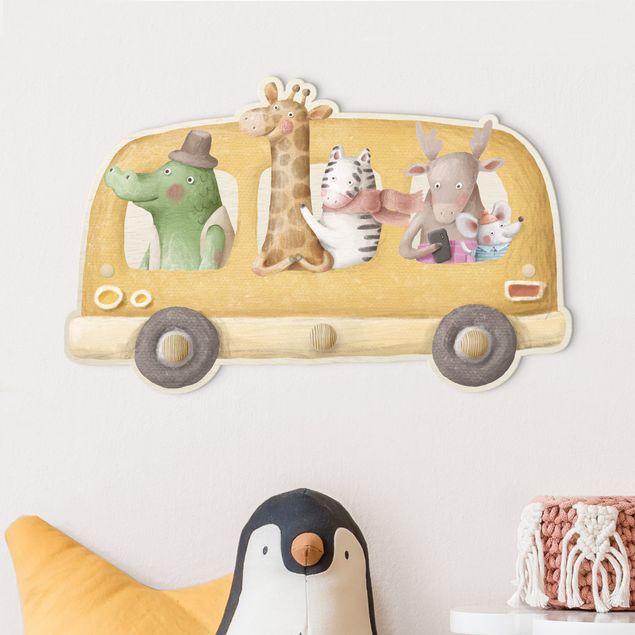 Decoración habitacion bebé Bus Filled With Animals Watercolour