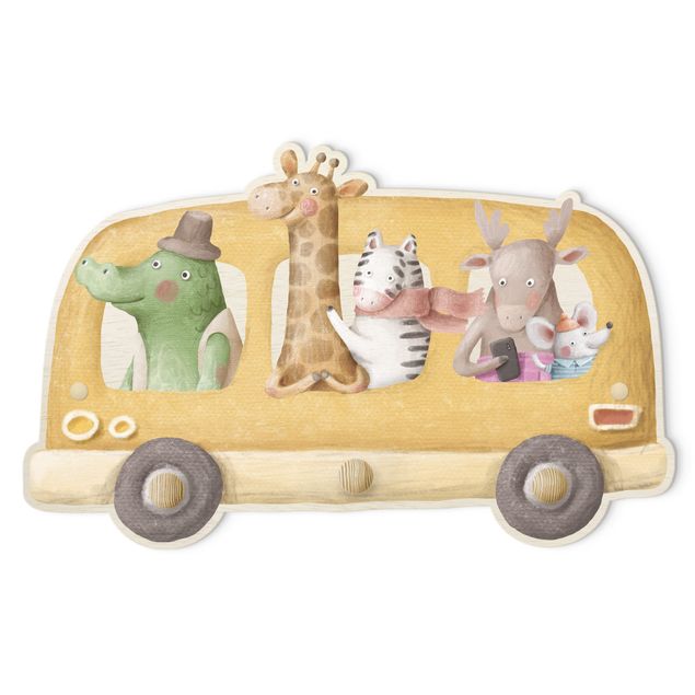 Percha pared Bus Filled With Animals Watercolour