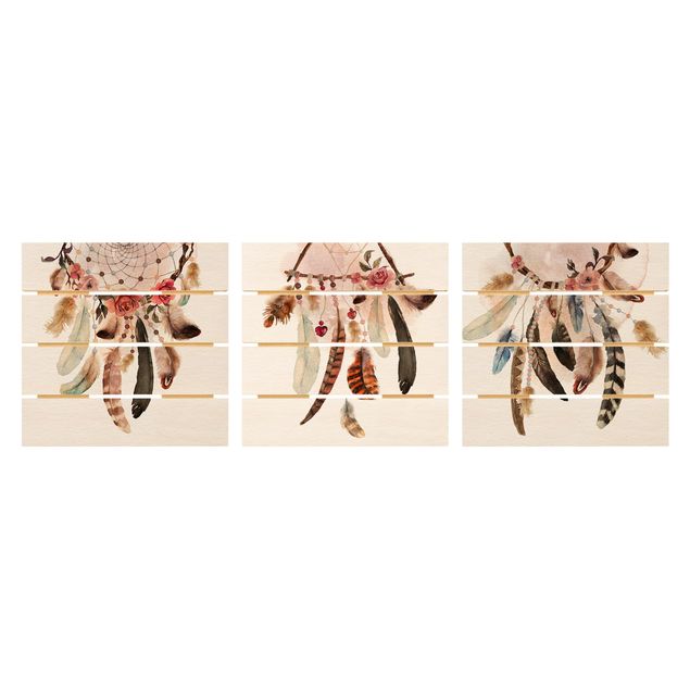 Cuadros de madera Watercolour Dream Catcher With Feathers
