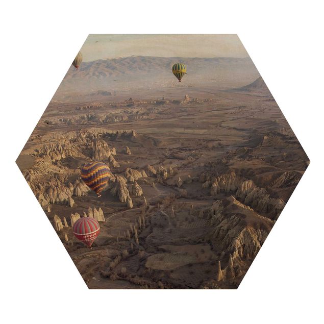 Hexagon Bild Holz - Heißluftballons über Anatolien