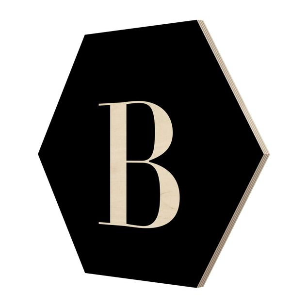 Hexagon Bild Holz - Buchstabe Serif Schwarz B