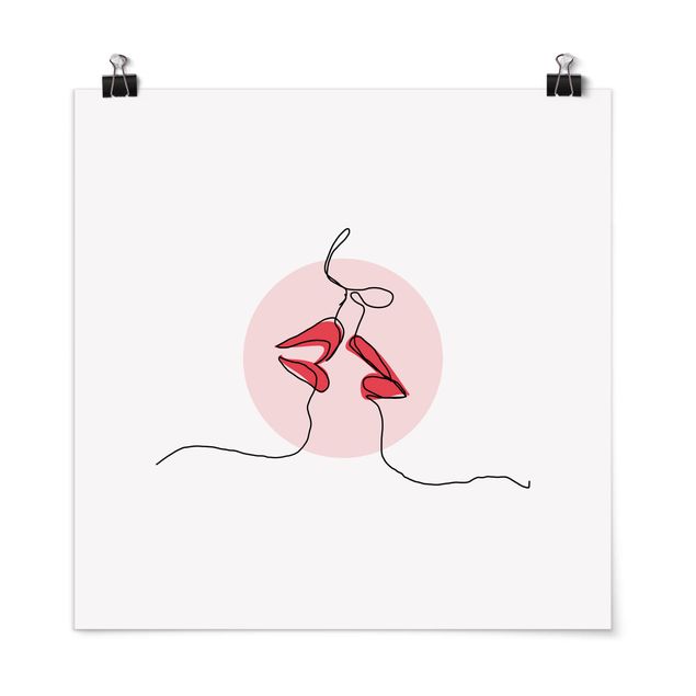 Cuadros románticos para dormitorios Lips Kiss Line Art