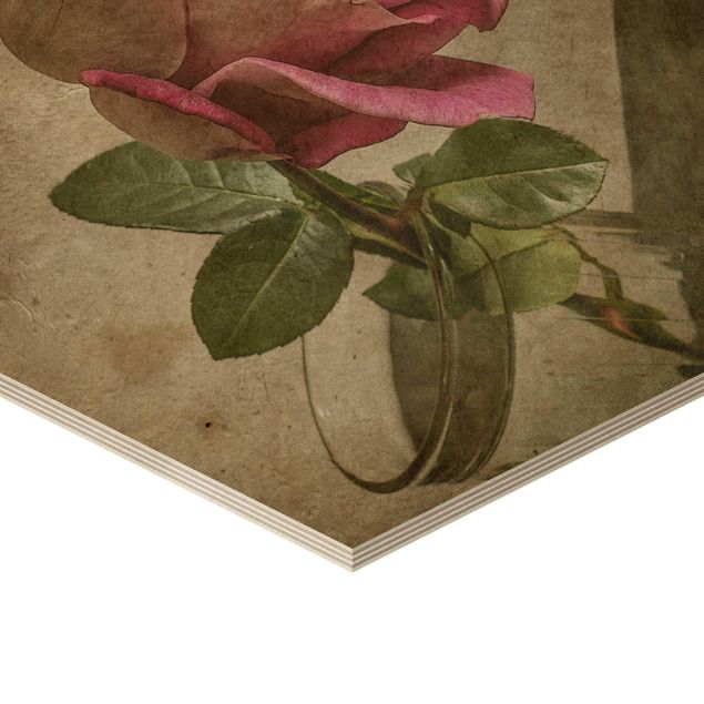 Hexagon Bild Holz - Tear of a Rose