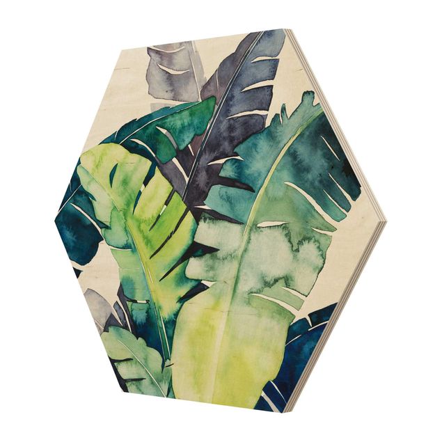 Hexagon Bild Holz - Exotisches Blattwerk - Banane