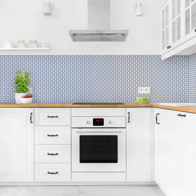 Salpicadero cocina adhesivo efecto teja Oriental Patterns With Blue Stars