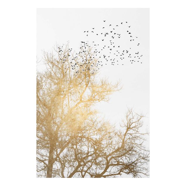 Cuadros de árboles Flock Of Birds In Front Of Golden Tree