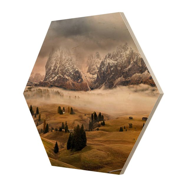 Hexagon Bild Holz - Dolomiten Mythen