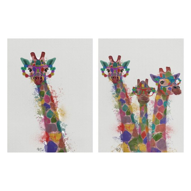 Cuadros decorativos modernos Rainbow Splash Giraffes Set I