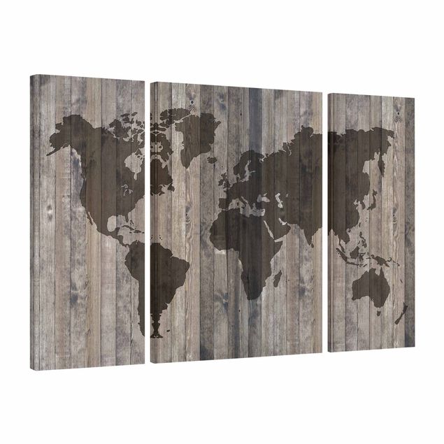 Lienzos de mapamundi Wood World Map
