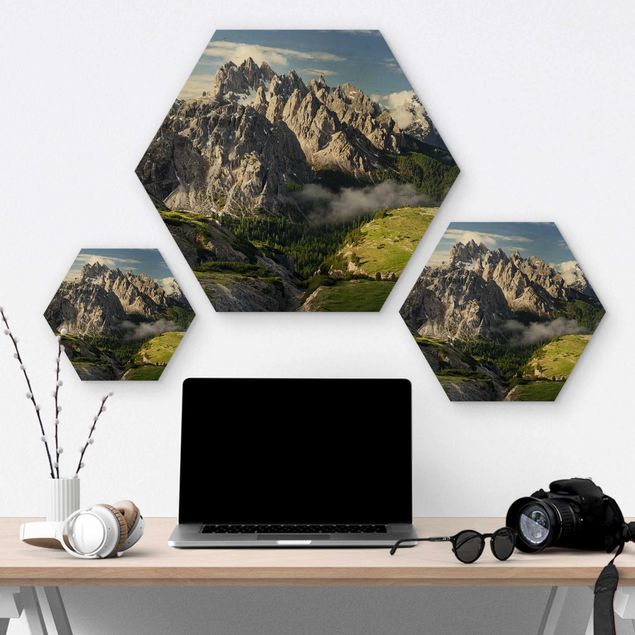 Hexagon Bild Holz - Italienische Alpen
