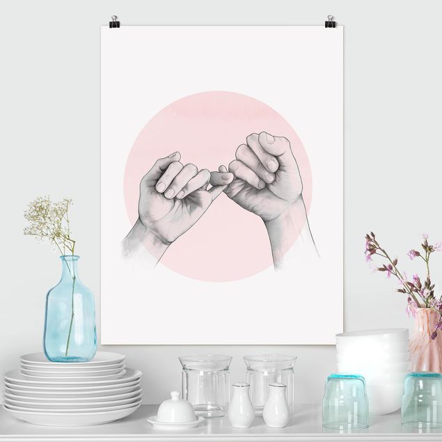 Póster de cuadros famosos Illustration Hands Friendship Circle Pink White