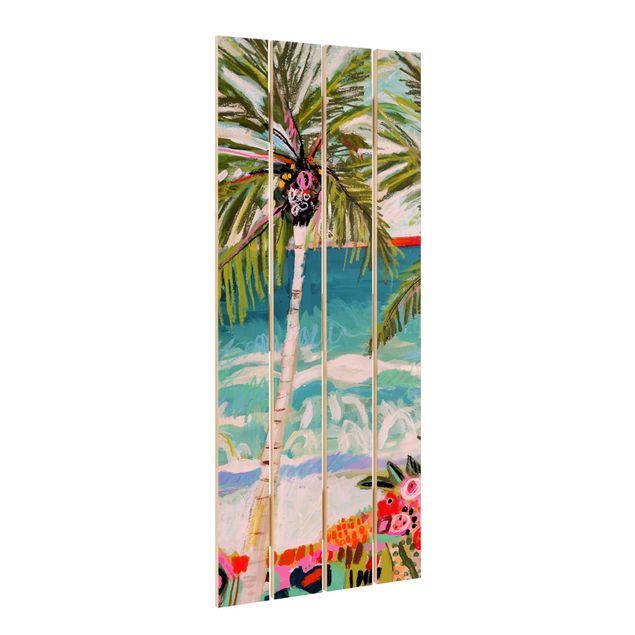 Cuadros de madera Palm Tree With Pink Flowers I