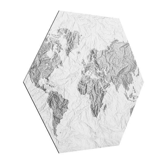 Cuadros decorativos modernos Paper World Map White Grey