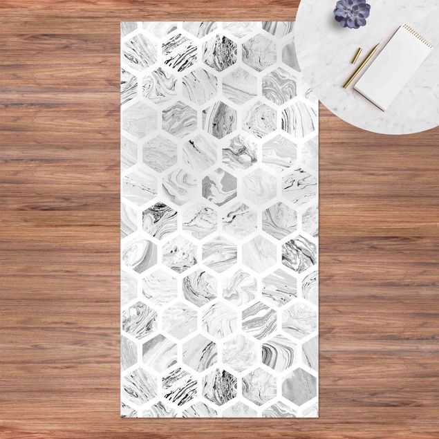 alfombra de terraza Marble Hexagons In Greyscales