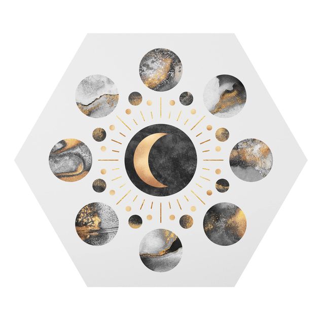 Cuadros Elisabeth Fredriksson Moon Phases Abstract Gold