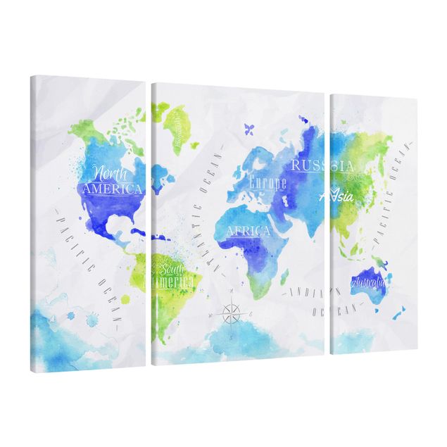 Lienzos de mapamundi World Map Watercolour Blue Green