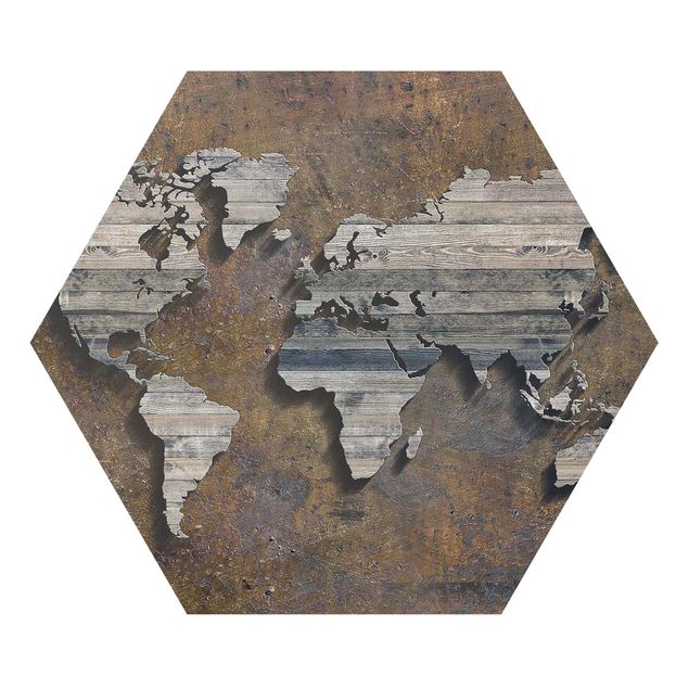 Cuadros marrón Wooden Grid World Map