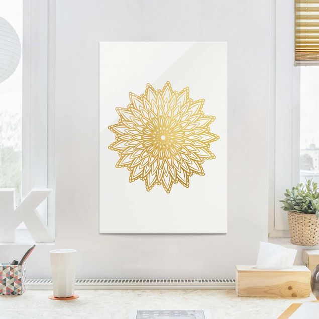 Decoración cocina Mandala Sun Illustration White Gold