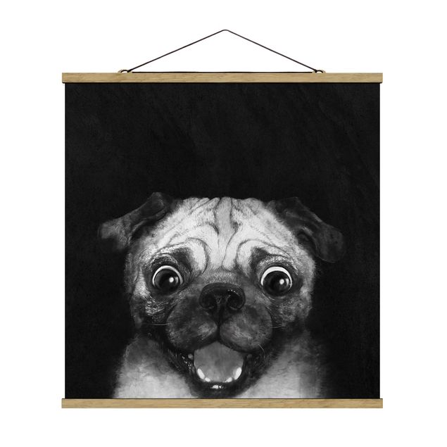 Cuadros modernos Illustration Dog Pug Painting On Black And White