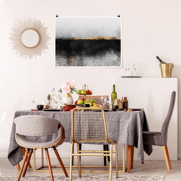 Póster cuadros famosos Abstract Golden Horizon Black And White