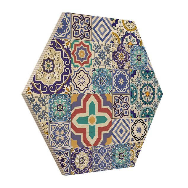 Hexagon Bild Holz - Fliesenspiegel - Aufwändige Portugiesische Fliesen