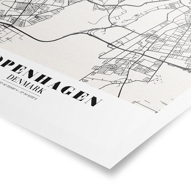 Cuadros a blanco y negro Copenhagen City Map - Classic