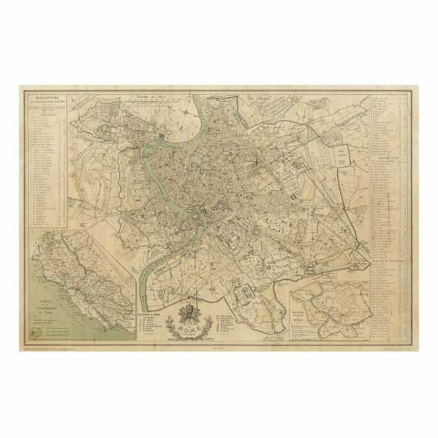 Cuadros vintage madera Vintage Map Rome Antique