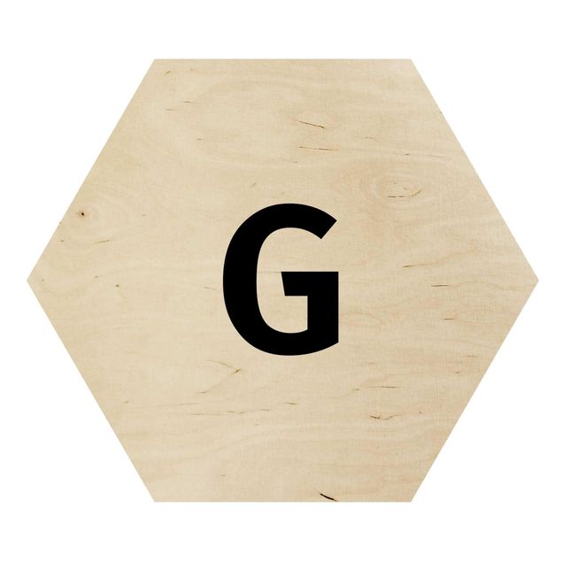 Hexagon Bild Holz - Buchstabe Weiß G