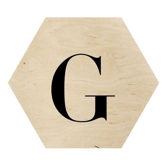 Hexagon Bild Holz - Buchstabe Serif Weiß G