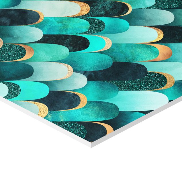 cuadros hexagonales Feathers Gold Turquoise