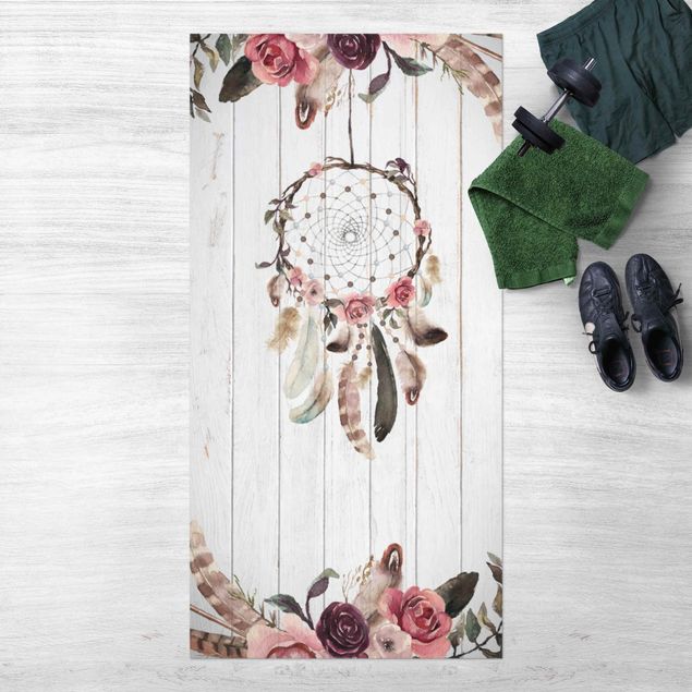Alfombra exterior Dream Catcher Feathers Wood Look White