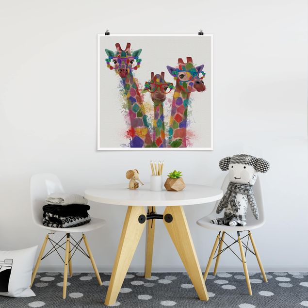 Decoración infantil pared Rainbow Splash Giraffe Trio
